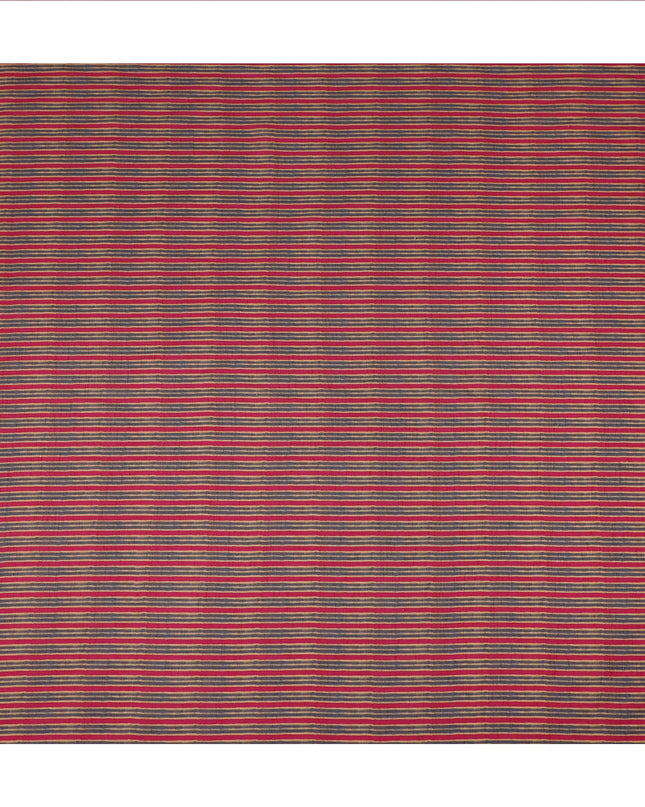 Red Beige Striped Printed Viscose Fabric Raw Silk Finish Soft Elegant Dress Material 110 Cms India-D27334