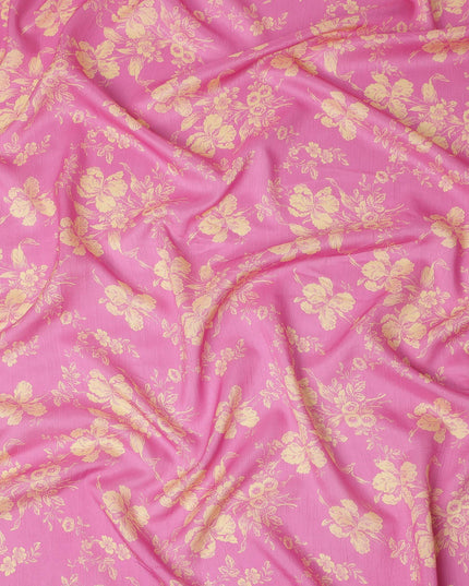 Pink Gold Floral Printed Viscose Fabric Raw Silk Finish Elegant Soft Dress Material 110 Cms India-D27332