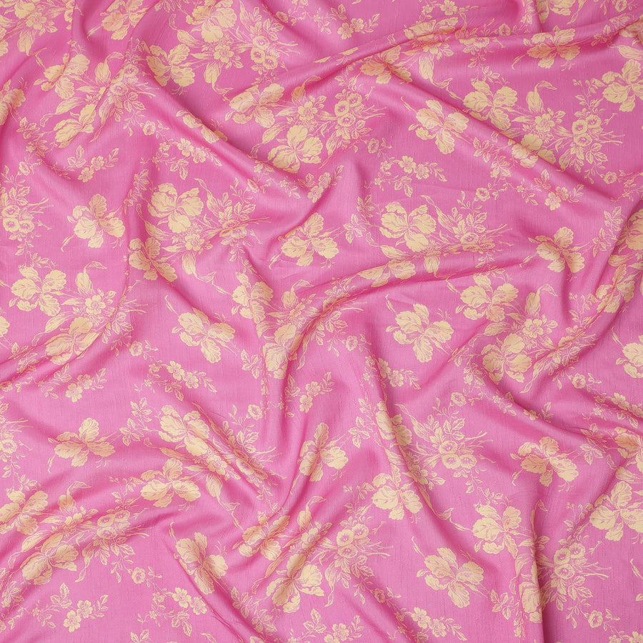 Pink Gold Floral Printed Viscose Fabric Raw Silk Finish Elegant Soft Dress Material 110 Cms India-D27332