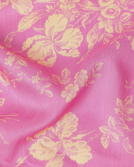 Pink Gold Floral Printed Viscose Fabric Raw Silk Finish Elegant Soft Dress Material 110 Cms India-D27332