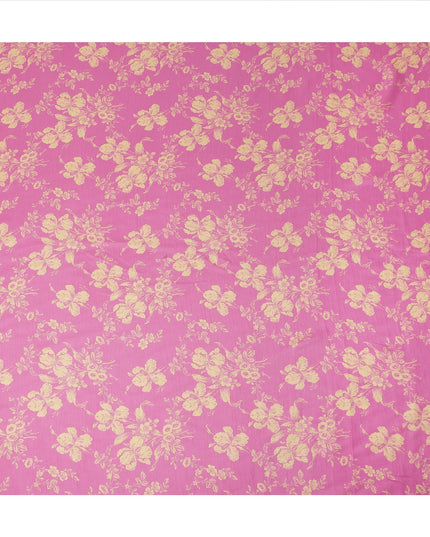Pink Gold Floral Printed Viscose Fabric Raw Silk Finish Elegant Soft Dress Material 110 Cms India-D27332
