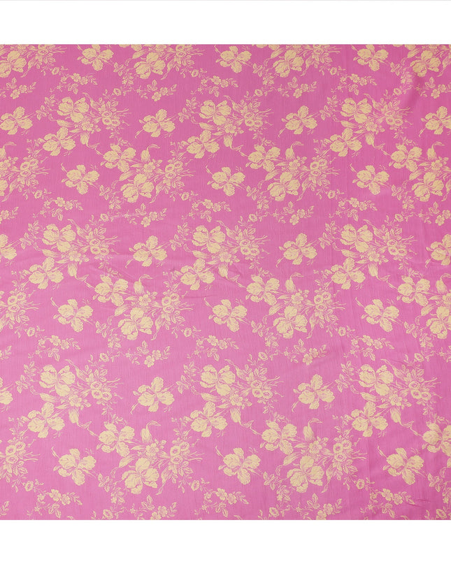 Pink Gold Floral Printed Viscose Fabric Raw Silk Finish Elegant Soft Dress Material 110 Cms India-D27332