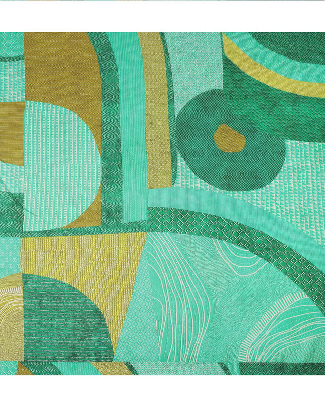 Green Abstract Geometric Printed Viscose Fabric with Raw Silk Finish Premium Dress Material 110 Cms India-D27340