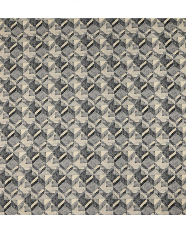 Grey Beige Abstract Geometric Printed Viscose Fabric with Raw Silk Finish 110 Cms India-D27343