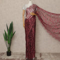 Wine Red Premium French Chantilly Saree Lace Fabric 5.5 Meters x 110 Cms Width Elegant Floral Net Material From France Unstitched Blouse Not Included-D28158