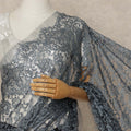Steel Grey Black Premium French 2 Tone Chantilly Saree Lace Fabric 5.5 Meters x 110 Cms Width Elegant Floral Net Material From France Unstitched Blouse Not Included-D28154