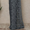 Steel Grey Black Premium French 2 Tone Chantilly Saree Lace Fabric 5.5 Meters x 110 Cms Width Elegant Floral Net Material From France Unstitched Blouse Not Included-D28154