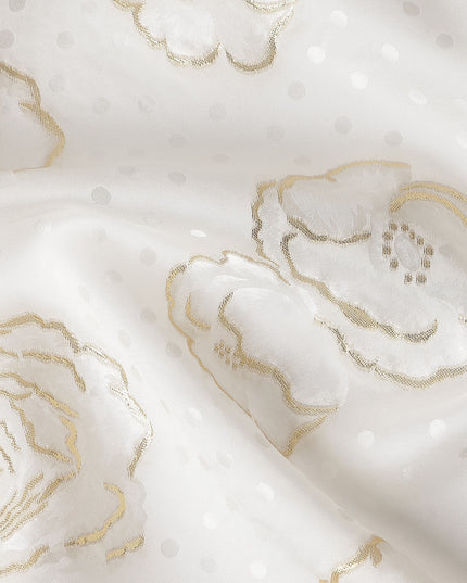 Ivory White Silk Satin Jacquard Fabric 140cm