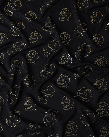 Jet Black Silk Satin Jacquard Fabric 140cm