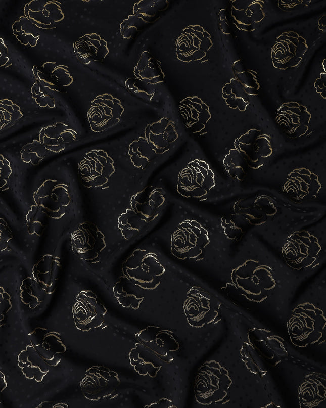 Jet Black Silk Satin Jacquard Fabric 140cm