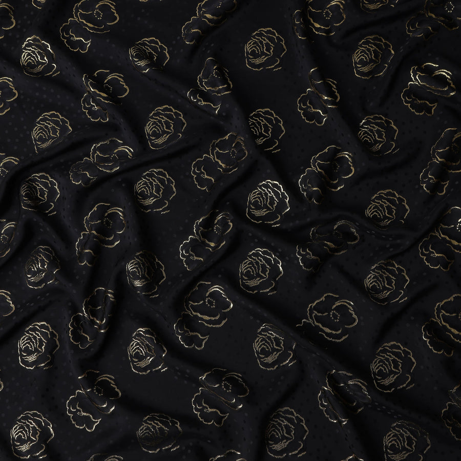 Jet Black Silk Satin Jacquard Fabric 140cm