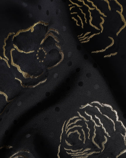 Jet Black Silk Satin Jacquard Fabric 140cm