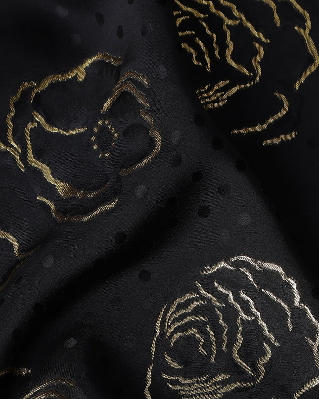 Jet Black Silk Satin Jacquard Fabric 140cm