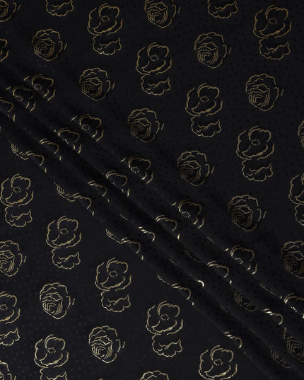 Jet Black Silk Satin Jacquard Fabric 140cm