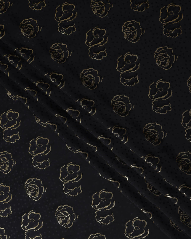 Jet Black Silk Satin Jacquard Fabric 140cm