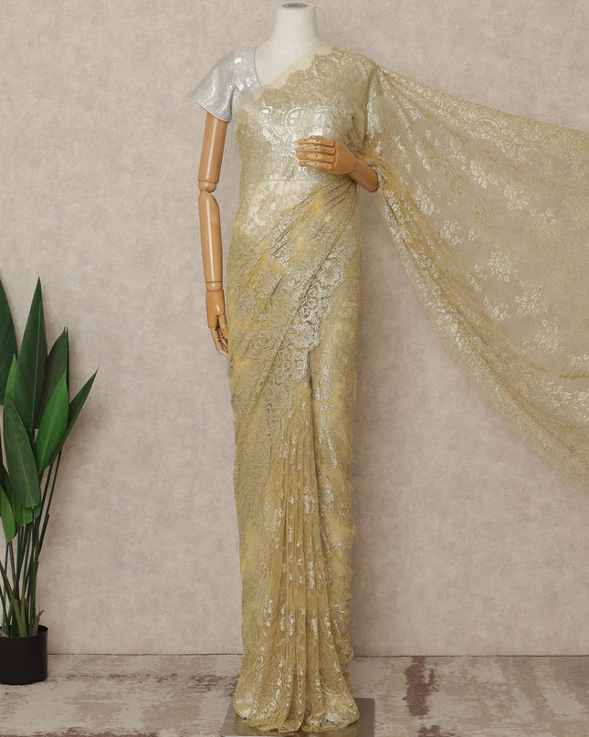 Gold Premium French Metallic Chantilly Saree Lace 5.5 Mtrs 110 Cms Width France-D27765