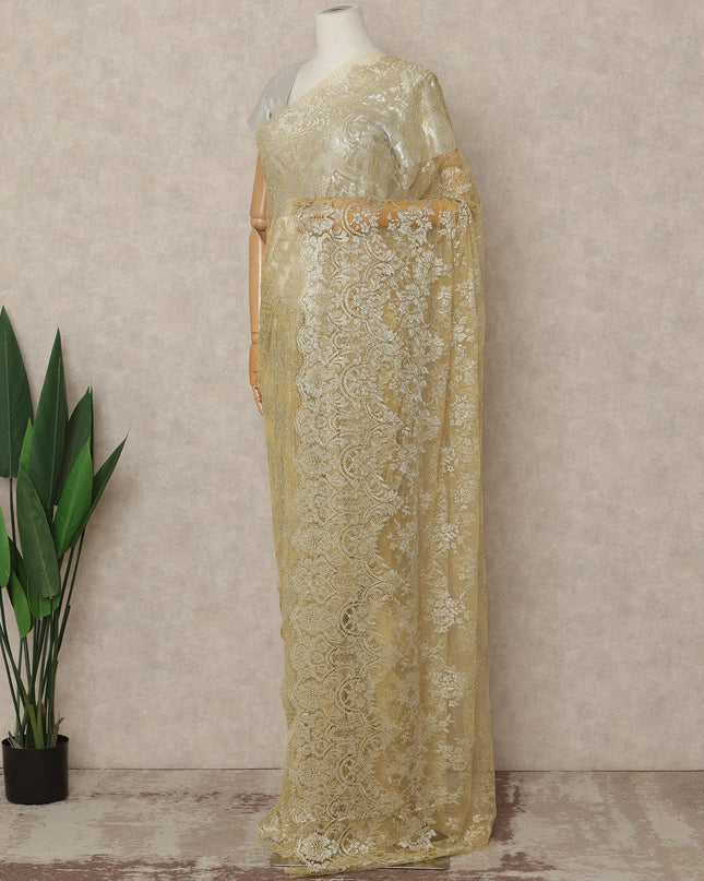 Gold Premium French Metallic Chantilly Saree Lace 5.5 Mtrs 110 Cms Width France-D27765