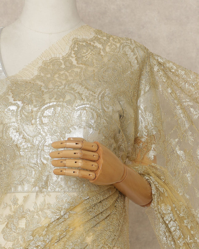 Gold Premium French Metallic Chantilly Saree Lace 5.5 Mtrs 110 Cms Width France-D27765