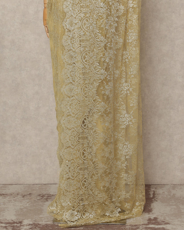 Gold Premium French Metallic Chantilly Saree Lace 5.5 Mtrs 110 Cms Width France-D27765