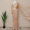 Peachy Pink Premium French Metallic Chantilly Saree Lace Fabric 5.5 Mtrs Length 110 Cms Width Floral Designer Net Drape Material Made In France, Blouse Not Included-D28092 - Regal Fabrics