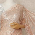 Peachy Pink Premium French Metallic Chantilly Saree Lace Fabric 5.5 Mtrs Length 110 Cms Width Floral Designer Net Drape Material Made In France, Blouse Not Included-D28092 - Regal Fabrics