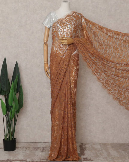 Rust Brown Chantilly Lace Saree - D31649