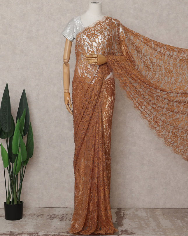 Rust Brown Chantilly Lace Saree - D31649