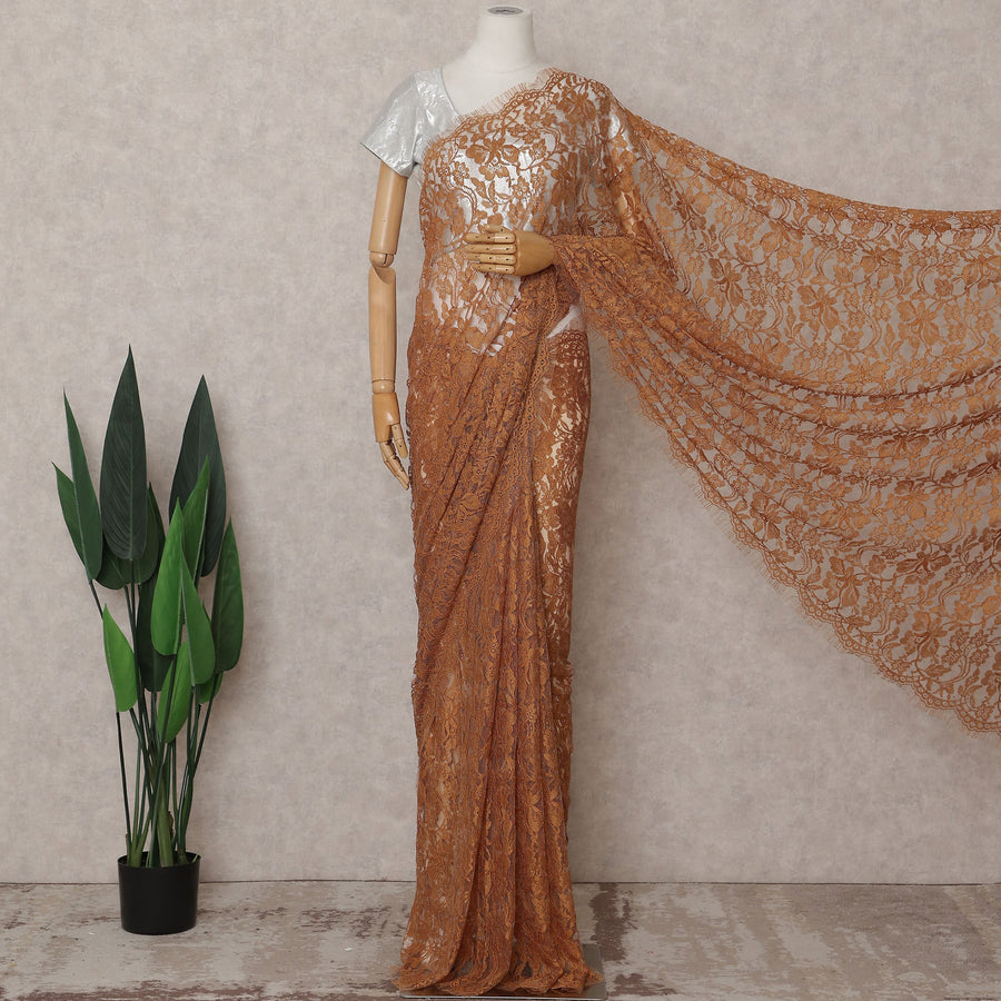 Rust Brown Chantilly Lace Saree - D31649