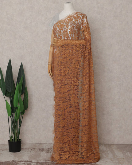 Rust Brown Chantilly Lace Saree - D31649