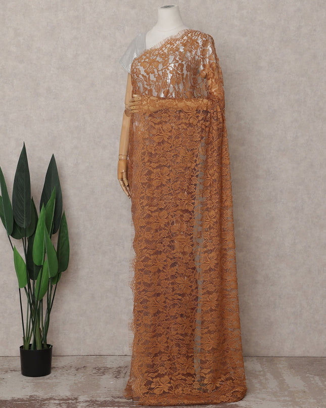 Rust Brown Chantilly Lace Saree - D31649