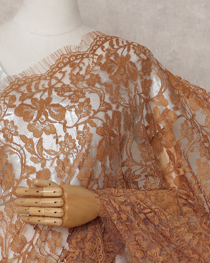 Rust Brown Chantilly Lace Saree - D31649