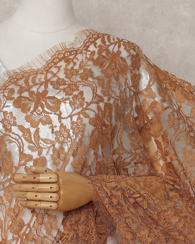 Rust Brown Chantilly Lace Saree - D31649