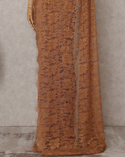 Rust Brown Chantilly Lace Saree - D31649