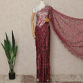 Wine Red French Chantilly Saree Lace Elegant Floral Net Design 5.5 Mtrs Length 110 Cms Width Premium Soft Sheer Fabric France Origin-D28941 Regal Fabrics