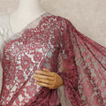 Wine Red French Chantilly Saree Lace Elegant Floral Net Design 5.5 Mtrs Length 110 Cms Width Premium Soft Sheer Fabric France Origin-D28941 Regal Fabrics