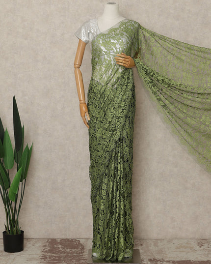 Emerald Green French Chantilly Saree Lace Elegant Floral Net Design 5.5 Mtrs Length 110 Cms Width Premium Soft Sheer Fabric France Origin-D28934 Regal Fabrics