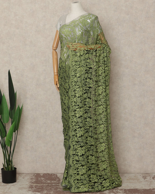 Emerald Green French Chantilly Saree Lace Elegant Floral Net Design 5.5 Mtrs Length 110 Cms Width Premium Soft Sheer Fabric France Origin-D28934 Regal Fabrics