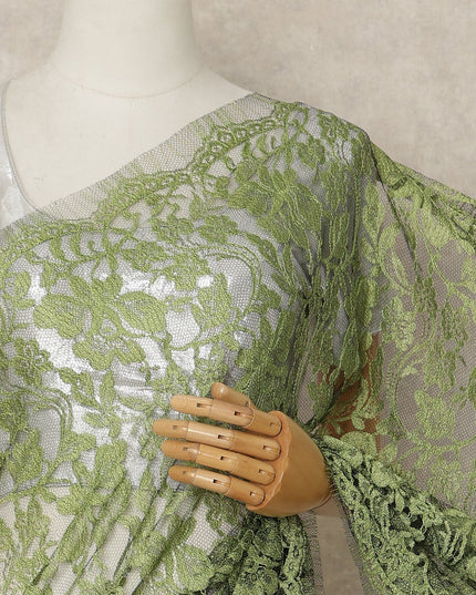Emerald Green French Chantilly Saree Lace Elegant Floral Net Design 5.5 Mtrs Length 110 Cms Width Premium Soft Sheer Fabric France Origin-D28934 Regal Fabrics