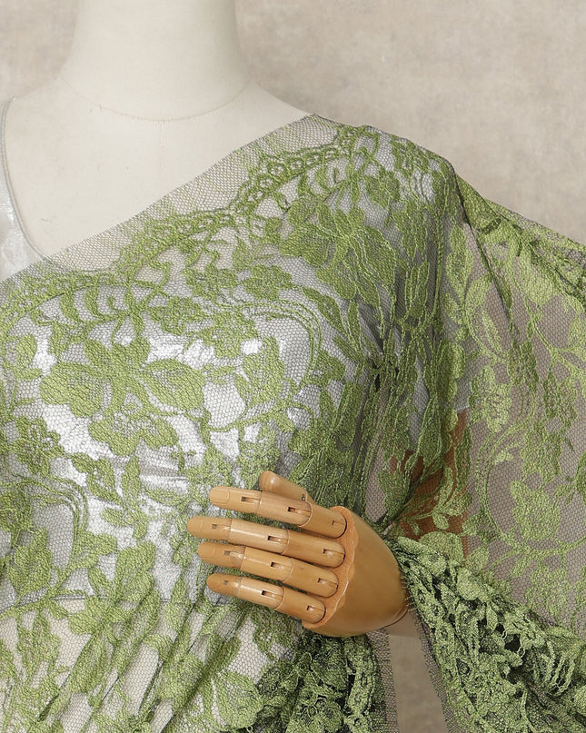 Emerald Green French Chantilly Saree Lace Elegant Floral Net Design 5.5 Mtrs Length 110 Cms Width Premium Soft Sheer Fabric France Origin-D28934 Regal Fabrics