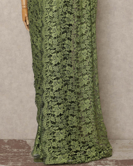 Emerald Green French Chantilly Saree Lace Elegant Floral Net Design 5.5 Mtrs Length 110 Cms Width Premium Soft Sheer Fabric France Origin-D28934 Regal Fabrics