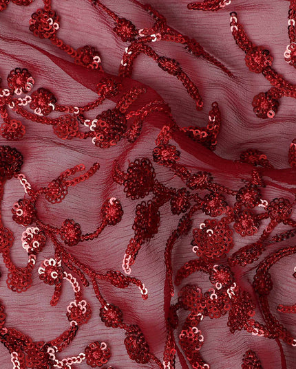 Red Self Pure Silk Chiffon Fabric 110cm