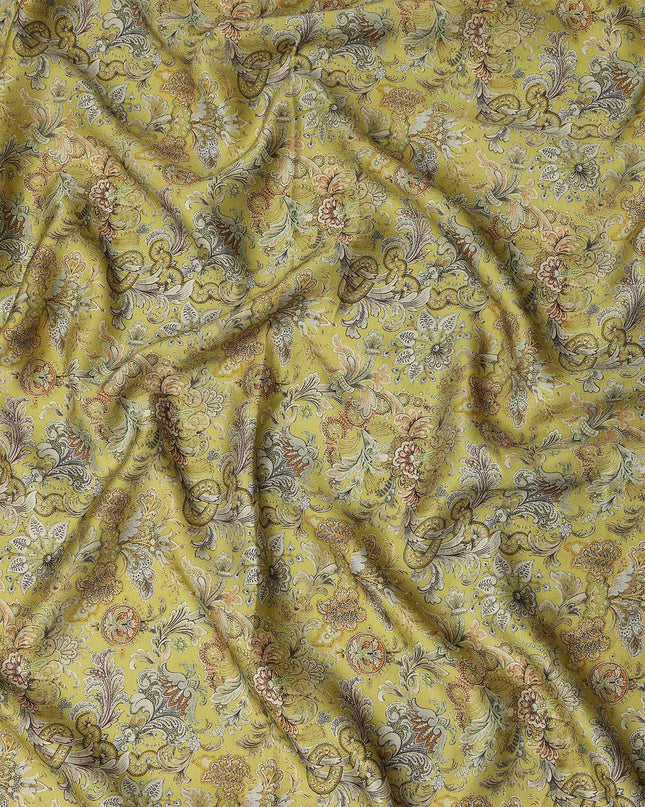 Olive Green Vintage Floral Paisley Printed Blended Cotton Linen Fabric Ornamental Botanical Classic Pattern Natural Textured Dressmaking Fabric 110 Cms Width Made In India-D28346