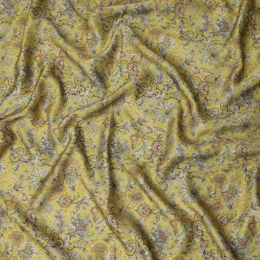 Olive Green Vintage Floral Paisley Printed Blended Cotton Linen Fabric Ornamental Botanical Classic Pattern Natural Textured Dressmaking Fabric 110 Cms Width Made In India-D28346