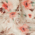 Beige Coral Floral Printed Viscose Modal Satin Fabric Soft Smooth Lightweight Botanical Flower Pattern Elegant Dress Craft Sewing Material 110 Cms Width Made In India-D28312