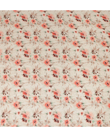 Beige Coral Floral Printed Viscose Modal Satin Fabric Soft Smooth Lightweight Botanical Flower Pattern Elegant Dress Craft Sewing Material 110 Cms Width Made In India-D28312