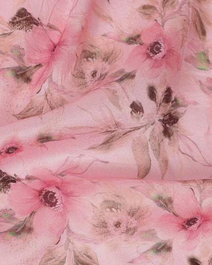 Blush Pink Floral Printed Viscose Modal Satin Fabric Soft Smooth Lightweight Watercolor Botanical Flower Pattern Elegant Dress Sewing Material 110 Cms Width Made In India-D28313