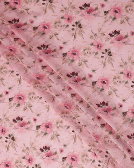 Blush Pink Floral Printed Viscose Modal Satin Fabric Soft Smooth Lightweight Watercolor Botanical Flower Pattern Elegant Dress Sewing Material 110 Cms Width Made In India-D28313