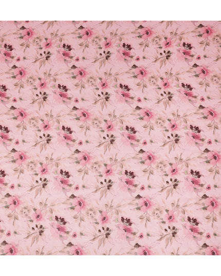 Blush Pink Floral Printed Viscose Modal Satin Fabric Soft Smooth Lightweight Watercolor Botanical Flower Pattern Elegant Dress Sewing Material 110 Cms Width Made In India-D28313