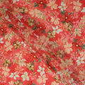 Coral Red Floral Printed Viscose Modal Satin Fabric Soft Smooth Lightweight Botanical Flower Pattern Elegant Dress Sewing Craft Fabric 110 Cms Width Made In India-D28314
