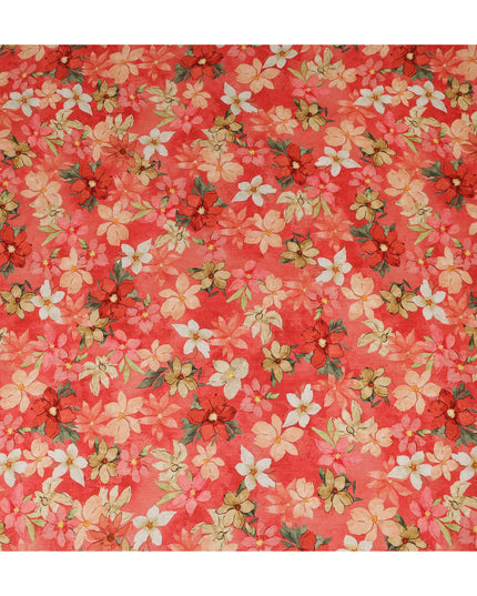 Coral Red Floral Printed Viscose Modal Satin Fabric Soft Smooth Lightweight Botanical Flower Pattern Elegant Dress Sewing Craft Fabric 110 Cms Width Made In India-D28314